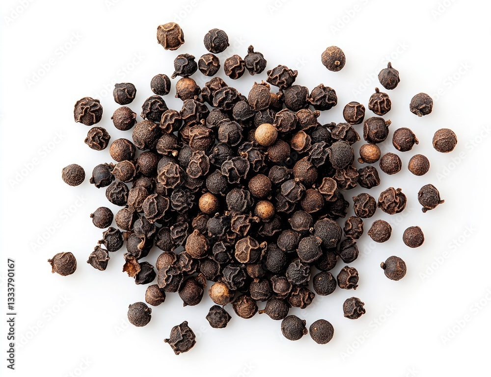 Peppercorns, pile, white background, culinary use Peppercorns, pile, white background, culinary use