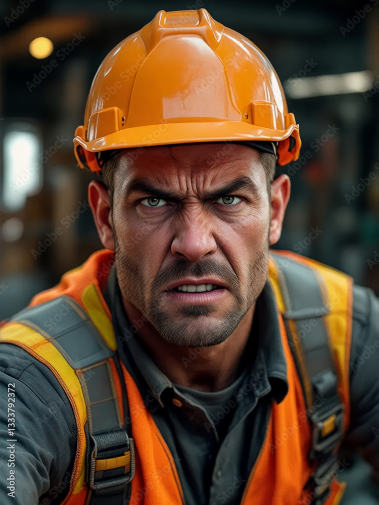 Serious Construction Worker in Hard Hat
