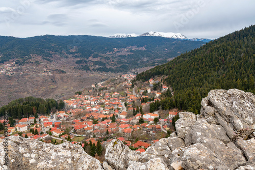 Obraz na płótnie Elati village view from red rock, Trikala, Greece w salonie