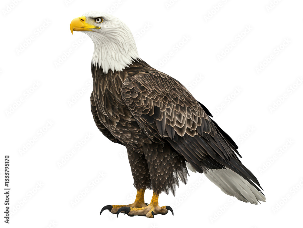 Fototapeta premium Isolated Proud Bald Eagle Standing Tall with Sharp Talons