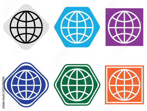 Global and web icons. Website and network icons. Colorful global symbols. set of abstract globe