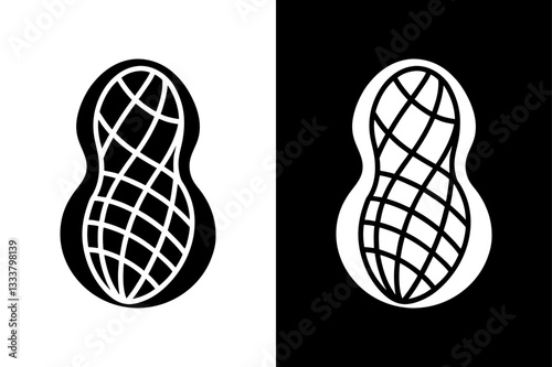 Peanut Silhouette Vector Icon Black and White Design.