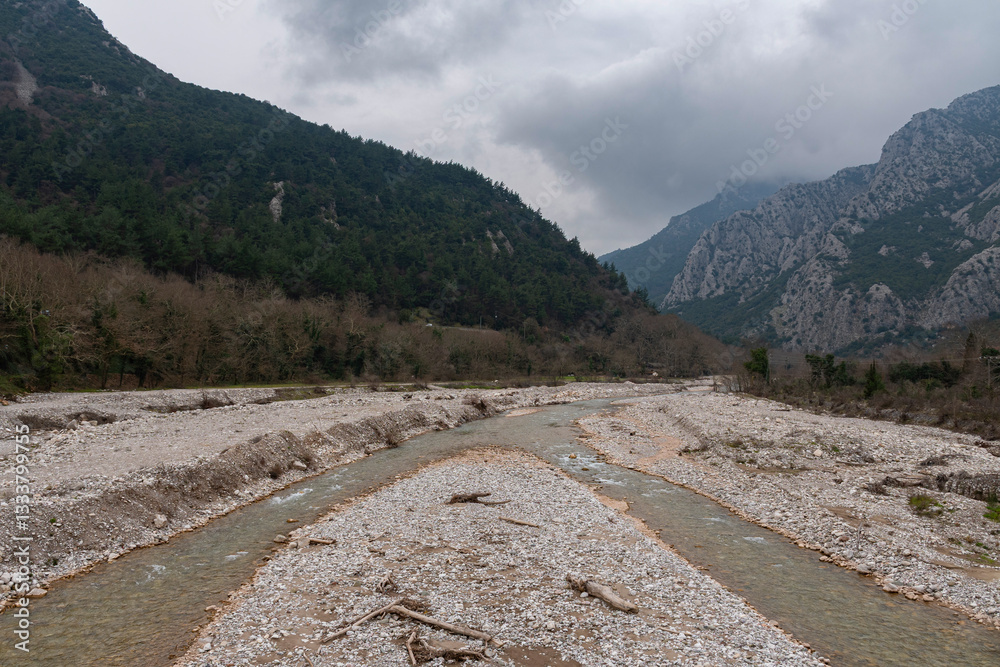 View of Portaikos river in Pyli village, near Trikala, Greece