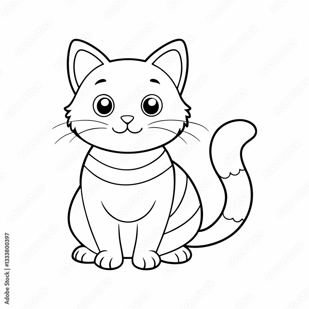 Fototapeta premium line art a cute cat isolated white background 