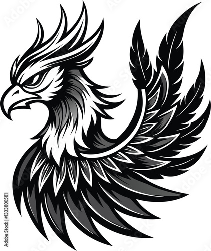  Bold and Stylized Black and White Phoenix Head Illustration
