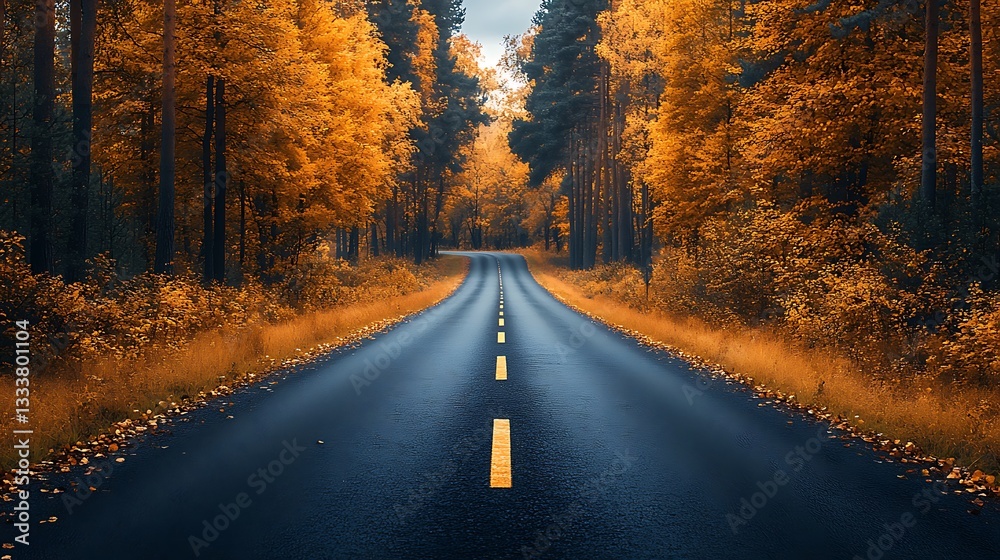 Fototapeta premium Scenic autumn forest with winding path high resolution hd background