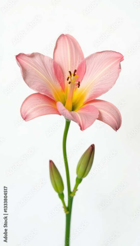 Obraz premium Large and open flower or blossom with delicate details in stark contrast to pure white, flower, petals, floral