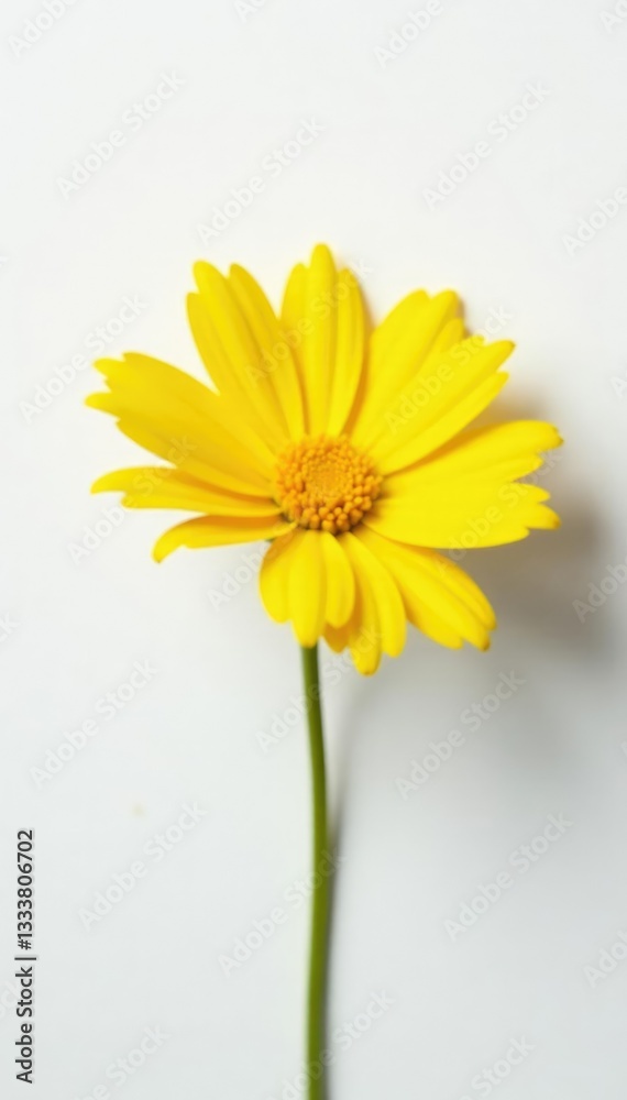 Fototapeta premium Large bright yellow flower against a plain white surface, isolation, nature