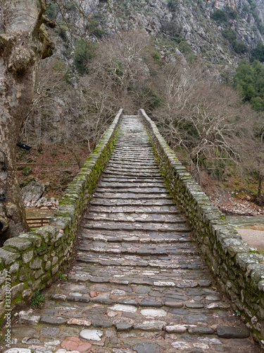 Obraz na płótnie Saint Vissarion stone arched bridge (Porta, Portaikos) near Pyli village, Thessaly, Greece w salonie