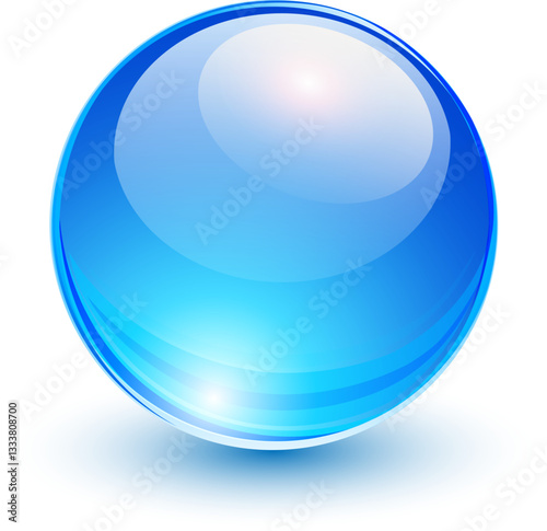 Glass blue ball, 3D shiny sphere background.