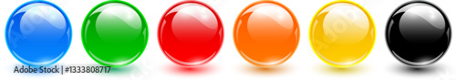 Multicolored glass balls, 3D shiny spheres set.