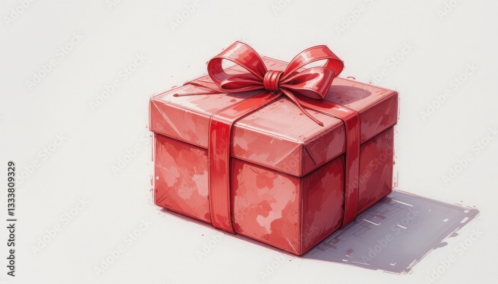 Fototapeta premium Red Gift Box with Ribbon Festive Present on White Background