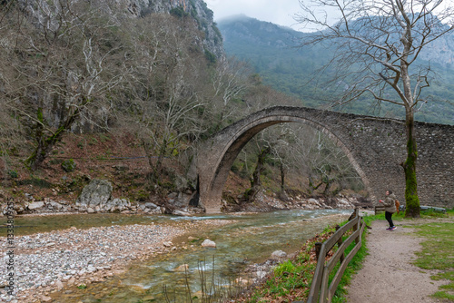 Obraz na płótnie Saint Vissarion stone arched bridge (Porta, Portaikos) near Pyli village, Thessaly, Greece w salonie