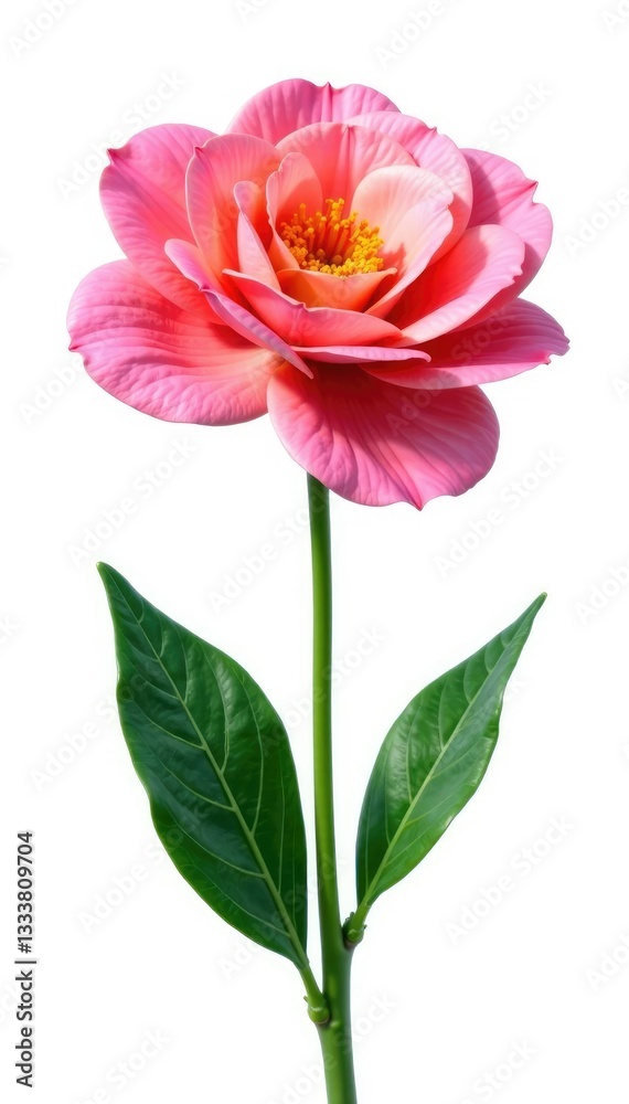Single flower in bloom isolated on white background, leaves, petals, flowers Single flower in bloom isolated on white background, leaves, petals, flowers