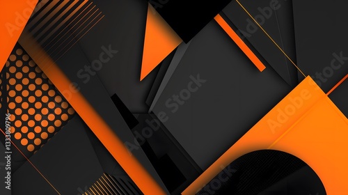 A vibrant orange and black background with abstract geometric patterns, emphasizing boldness and modernity in its style.