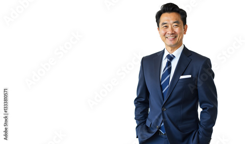 Confident senior Asian businessman headshot portrait isolated on transparent background. Ideal for corporate profiles, leadership bios, and business presentations.