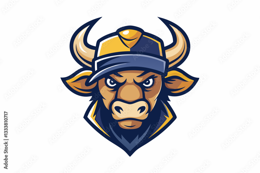 funny bull head with nice cap logo vector funny bull head with nice cap logo vector