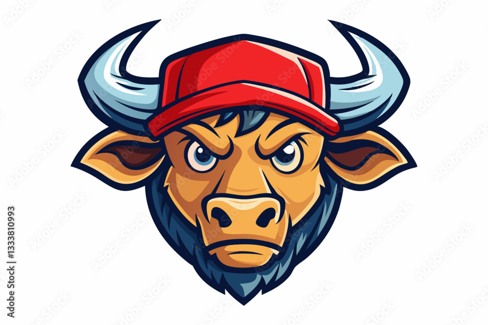 funny bull head with nice cap logo vector funny bull head with nice cap logo vector