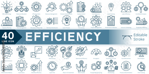 efficiency icon, business efficiency icon set, simple line element efficiency production editable stroke, efficiency icon line style vector image