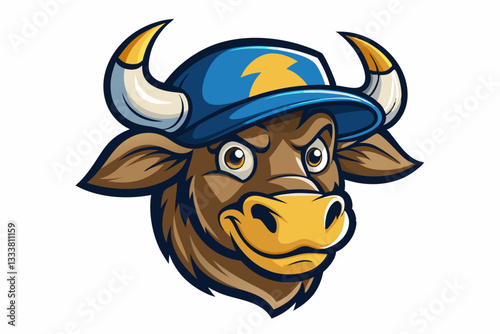 funny bull head with nice cap logo vector