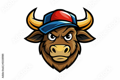 funny bull head with nice cap logo vector