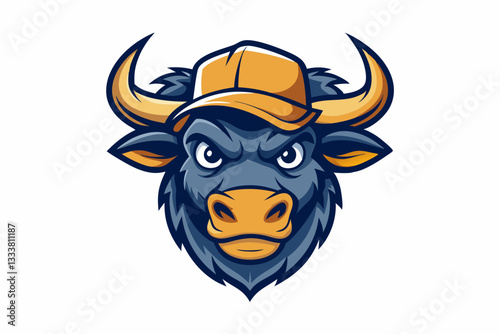 funny bull head with nice cap logo vector