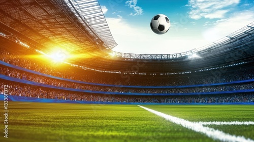 Exciting soccer match action stadium sports photography daylight low angle competitive gameplay