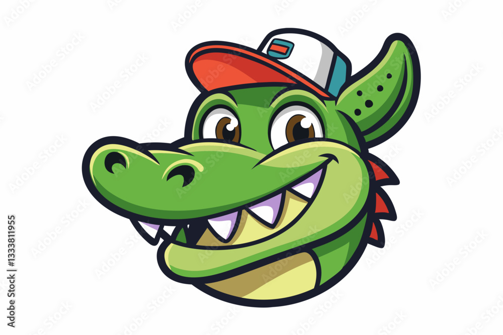 Obraz premium funny crocodile head with nice cap logo vector