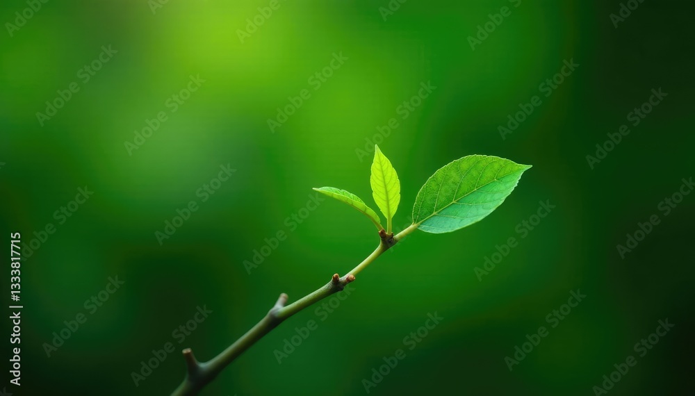 Single isolated branch with a small leaf attached to it, verdant, green Single isolated branch with a small leaf attached to it, verdant, green