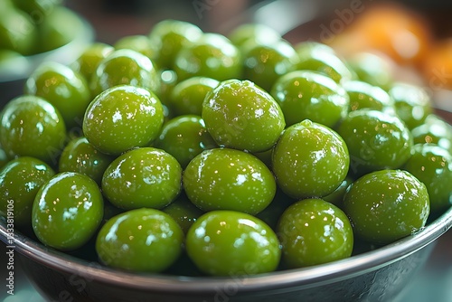 Fresh Green Olives in Bowl - Gourmet Culinary Ingredient for Kitchen Decor and Design
