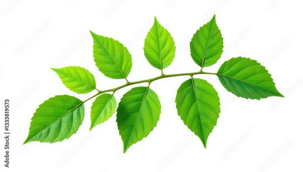 Single isolated branch with leaves on white background, foliage, leafy green Single isolated branch with leaves on white background, foliage, leafy green