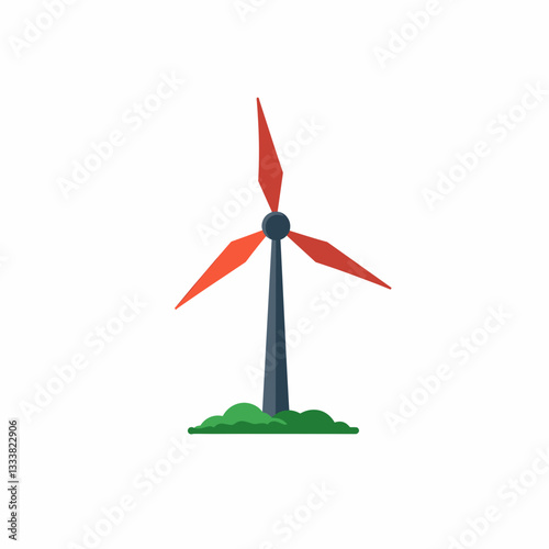 Colorful windmill illustration on white background, renewable energy concept