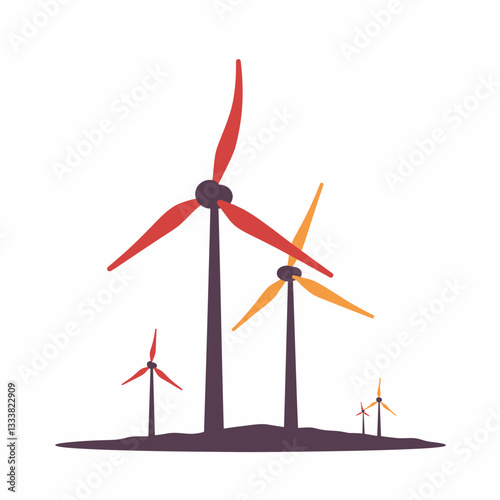 Colorful wind turbines generating energy, renewable power concept