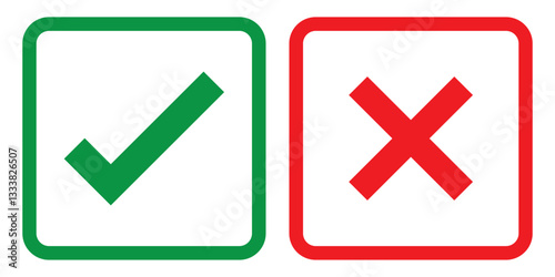 tick mark icon button set check box correct right wrong black buttons yes or no checkmark red cross green tick vector illustration positive negative remove error true false. EPS 10.