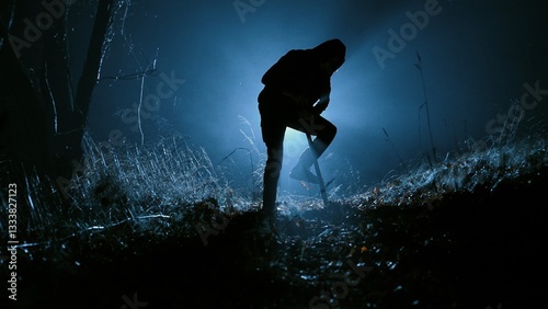 Fotografía Mysterious Figure Digging in the Dark