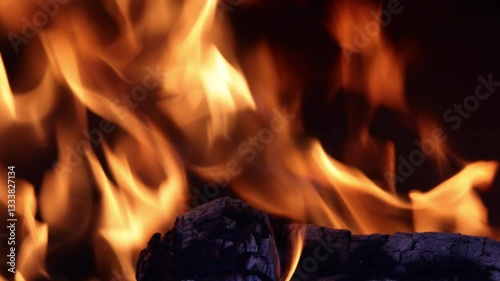 Burning Firewood - Close-up of Burning Firewood with Glowing Flames