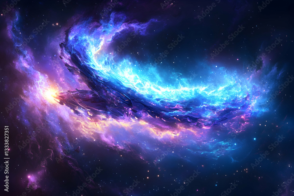 Fototapeta premium Colorful nebula in deep space, vibrant cosmic clouds, interstellar dust, celestial artistry, background use