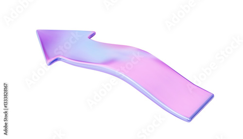 3D Holographic glass arrow with pink and blue gradient. Suitable for web design, interface elements, presentations, infographics, and creative projects. 