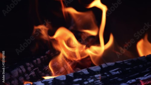 Burning Firewood - Close-up of Burning Firewood with Glowing Flames