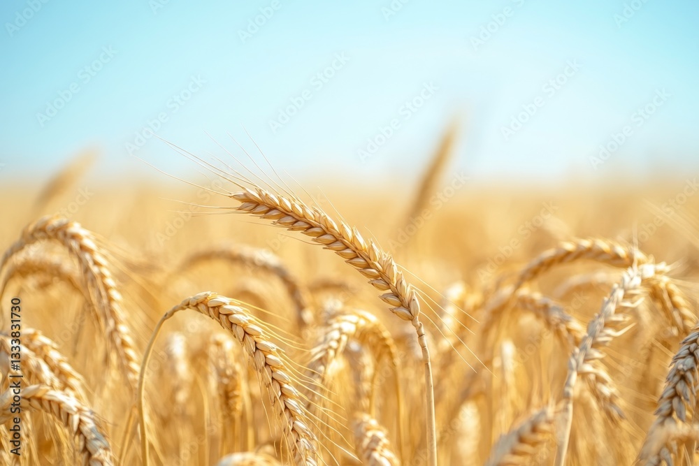 Fototapeta premium Golden wheat field under a vibrant blue sky