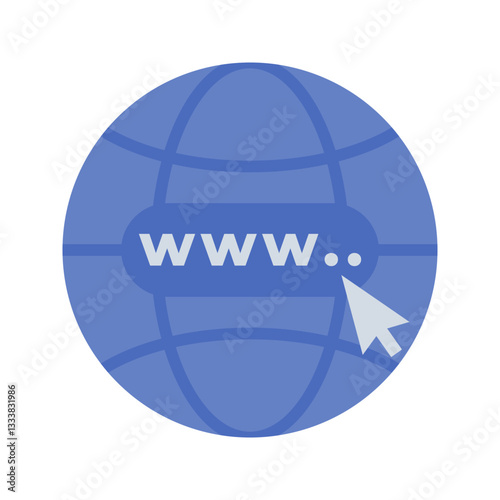 Internet Globe Flat design style, blue globe with a cursor, symbolizing global connectivity, ideal for web-related designs, online services, and internet-based communication projects.