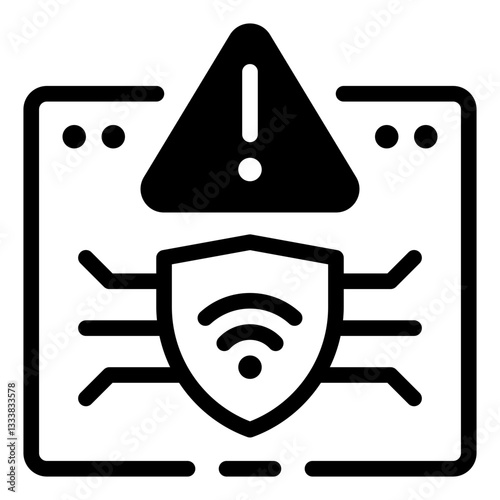 Digital Breach Alert: Depicts a computer screen with an alert icon and a shield, symbolizing a potential threat to data security and privacy.
