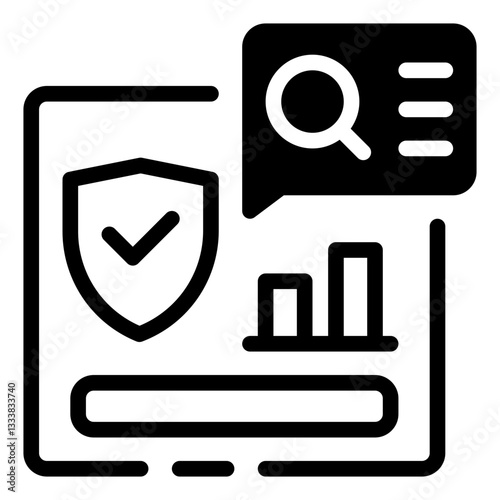 Digital Security: Depicting a comprehensive digital security illustration with shield, checkmark, and search analysis.