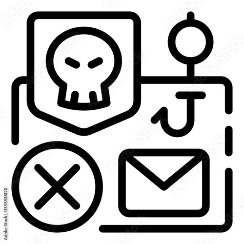 Cybersecurity Threat: An illustrative depiction of a digital threat, combining symbols of danger, interception, and compromised communication, warning against online risks. Phishing icon