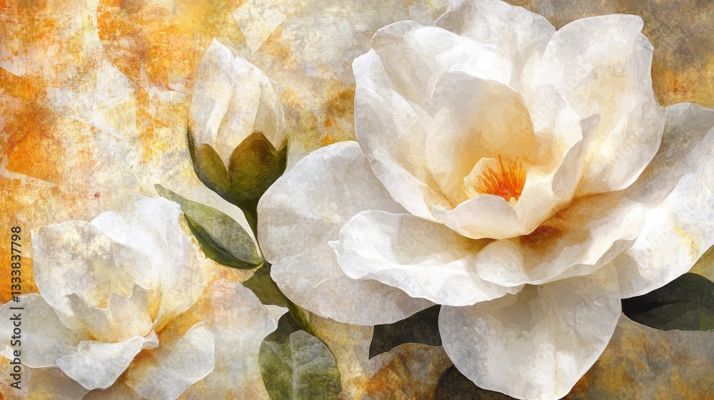 Elegant White Magnolia Flowers on a Textured Background