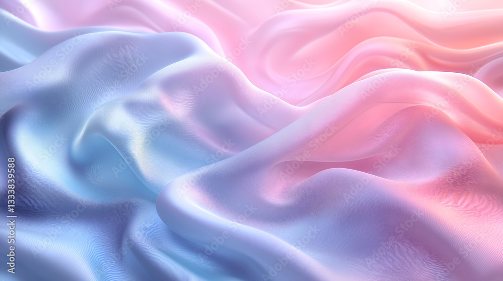 Obraz premium Serene Silk Waves: An abstract and captivating image of flowing silk fabric, blending soft pastel hues of pink, blue and violet to create a sense of peace and elegance. 