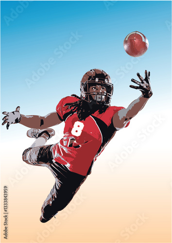 012-10-Professional american football player catching the ball during a game with dynamic action and energy