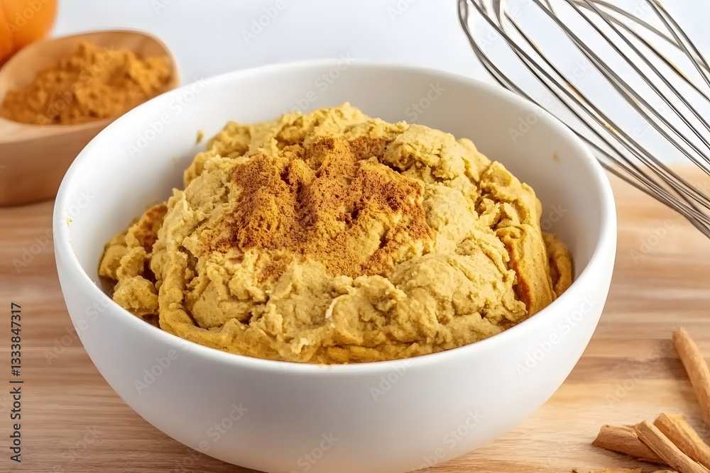 Delicious Pumpkin Spice Hummus in White Bowl Delicious Pumpkin Spice Hummus in White Bowl