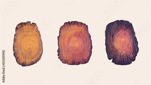 The image presents a close-up view of three round slices of carrot, arranged horizontally. Each slice exhibits a distinct color gradient ranging from light orange to deep purple, suggesting varying