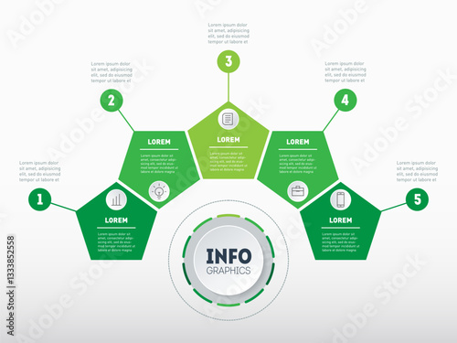 Infographic Wheel. 5-Point Business Framework with Numbered Steps for Corporate Strategy, Marketing Proposals & Digital Presentations